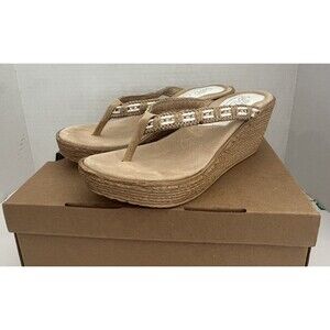 Sbicca Women's Cora Jeweled Wedge Sandal Natural Braided Platform Size 9 Coastal